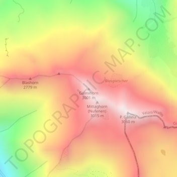 Mappa topografica Galmihorn, altitudine, rilievo