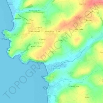 Mappa topografica Kervijen, altitudine, rilievo