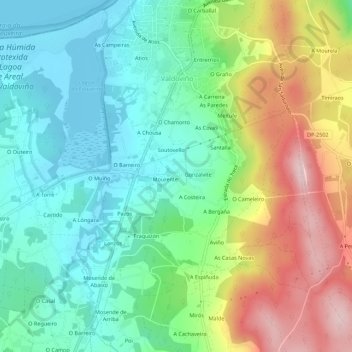 Mappa topografica A Penela, altitudine, rilievo