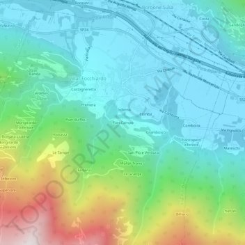 Mappa topografica Pian Campo, altitudine, rilievo