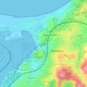 Mappa topografica Larrun, altitudine, rilievo