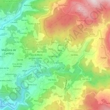 Mappa topografica Covêlo, altitudine, rilievo