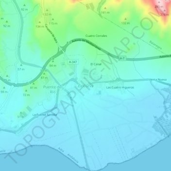 Mappa topografica La Curva, altitudine, rilievo