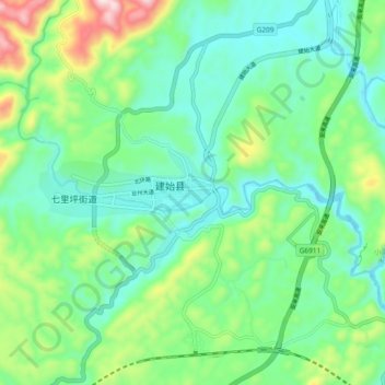 Mappa topografica 业州镇, altitudine, rilievo