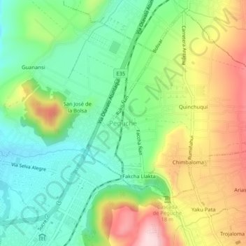 Mappa topografica Peguche, altitudine, rilievo