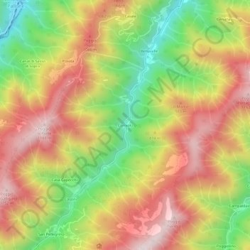 Mappa topografica Corniolo, altitudine, rilievo