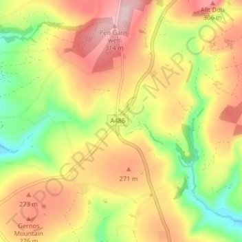 Mappa topografica Ffostrasol, altitudine, rilievo