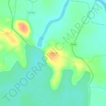 Mappa topografica Poondi, altitudine, rilievo