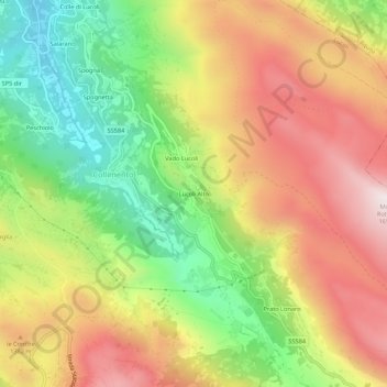Mappa topografica Lucoli Alto, altitudine, rilievo