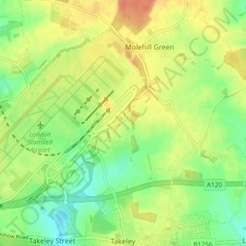 Mappa topografica Mill End, altitudine, rilievo