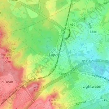 Mappa topografica Bagshot, altitudine, rilievo