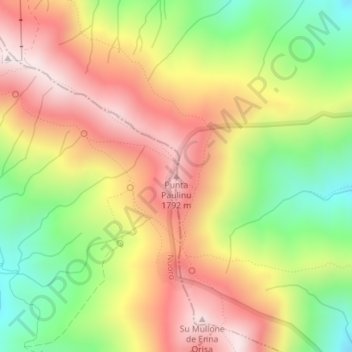 Mappa topografica Punta Paulinu, altitudine, rilievo