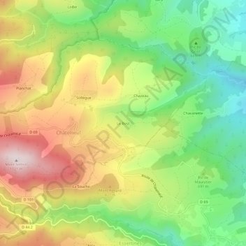 Mappa topografica Le Bost, altitudine, rilievo