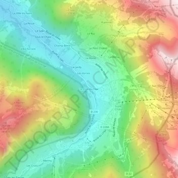 Mappa topografica Le Clos du Tour, altitudine, rilievo