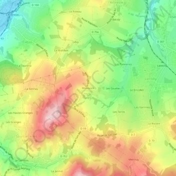 Mappa topografica Mosouvre, altitudine, rilievo