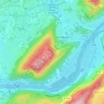 Mappa topografica Fort de Planoise, altitudine, rilievo