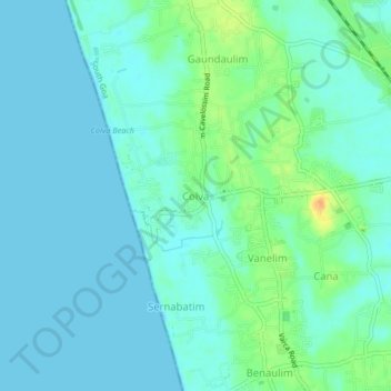 Mappa topografica Colva, altitudine, rilievo