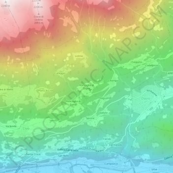 Mappa topografica Roncaglia di Sopra, altitudine, rilievo