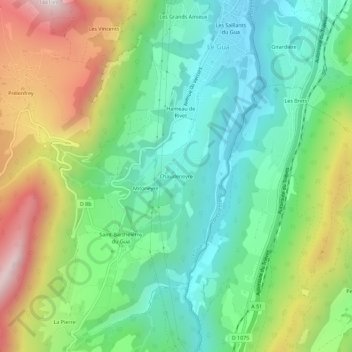 Mappa topografica Chaudeneyre, altitudine, rilievo