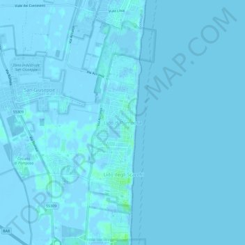 Mappa topografica Lido di Pomposa, altitudine, rilievo