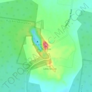 Mappa topografica Budj Bim, altitudine, rilievo