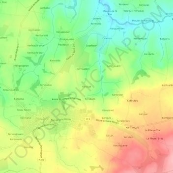 Mappa topografica Kerzuat, altitudine, rilievo