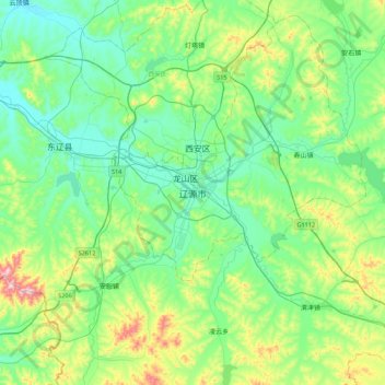 Mappa topografica 辽源市, altitudine, rilievo