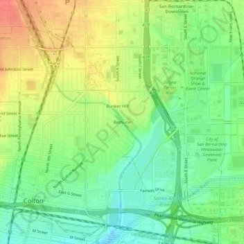 Mappa topografica Bethune, altitudine, rilievo