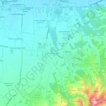 Mappa topografica Cascina Fornace, altitudine, rilievo