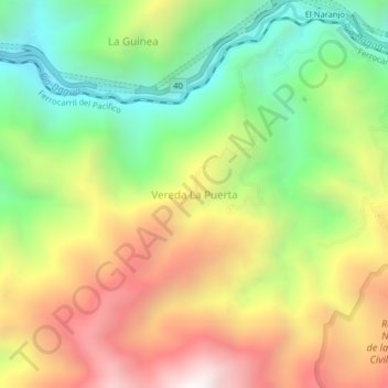Mappa topografica Vereda La Puerta, altitudine, rilievo