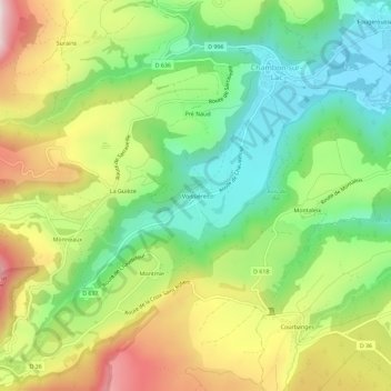 Mappa topografica Voissières, altitudine, rilievo