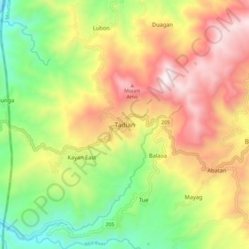 Mappa topografica Tadian, altitudine, rilievo