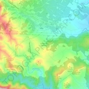 Mappa topografica Camps de la Garranxina, altitudine, rilievo