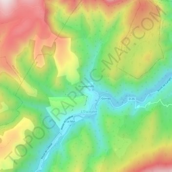 Mappa topografica Beauquiniès, altitudine, rilievo