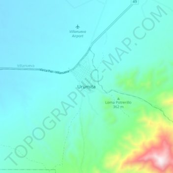Mappa topografica Urumita, altitudine, rilievo