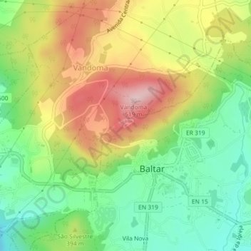 Mappa topografica Cruzeiro-Baltar, altitudine, rilievo