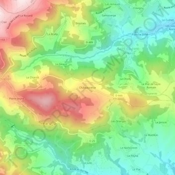 Mappa topografica Châteauvieux, altitudine, rilievo