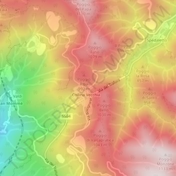 Mappa topografica Passo della Porretta (o della Collina), altitudine, rilievo