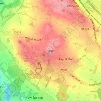 Mappa topografica Haigh, altitudine, rilievo