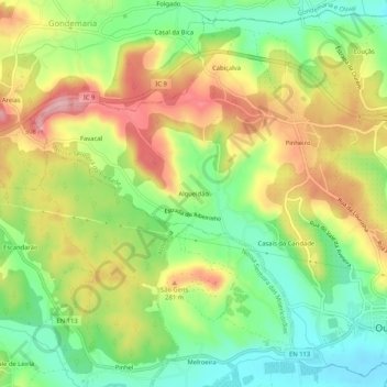 Mappa topografica Alqueidão, altitudine, rilievo