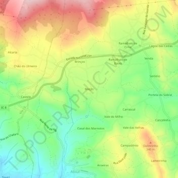 Mappa topografica Maçãs, altitudine, rilievo