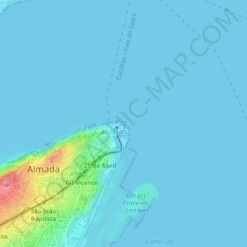 Mappa topografica Farol de Cacilhas, altitudine, rilievo