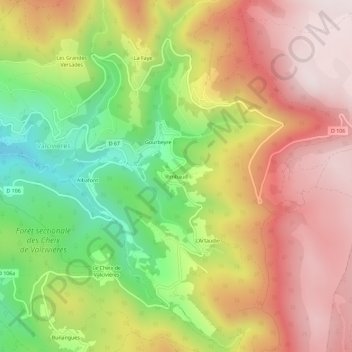 Mappa topografica Rimbaud, altitudine, rilievo