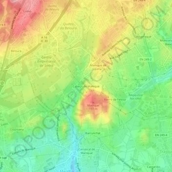 Mappa topografica Cabeço de Manique, altitudine, rilievo
