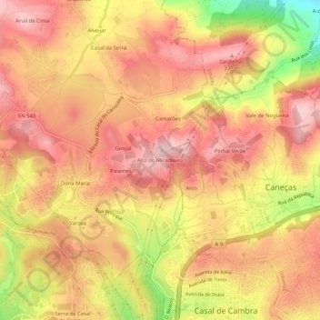 Mappa topografica Alto do Miradouro, altitudine, rilievo