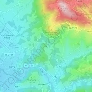 Mappa topografica Arkotxa, altitudine, rilievo