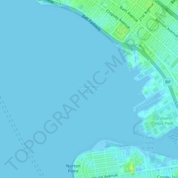 Mappa topografica Gravesend Bay, altitudine, rilievo