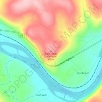Mappa topografica Blue Ridge Mountain, altitudine, rilievo