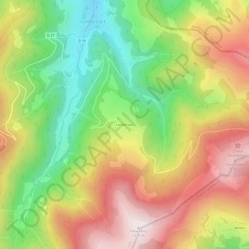 Mappa topografica Landersen, altitudine, rilievo
