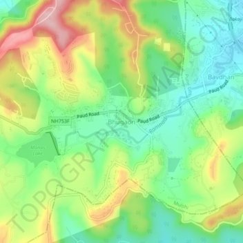Mappa topografica Bhugaon, altitudine, rilievo